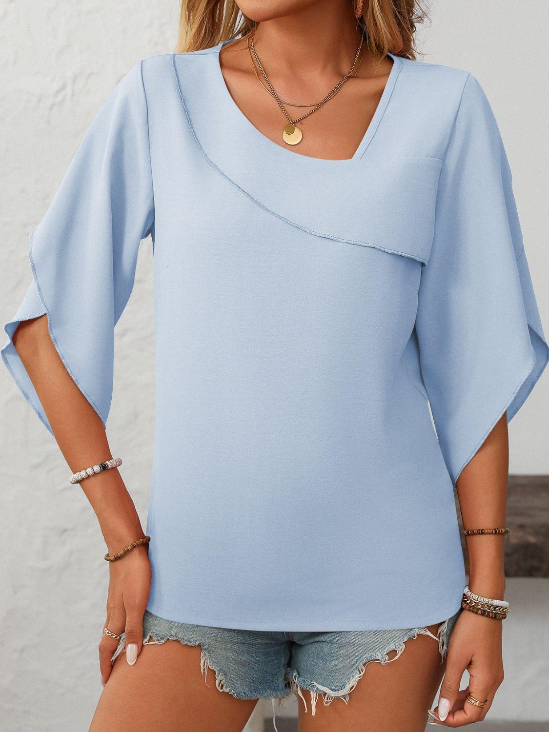 Mandy Ruffled Asymmetrical Neck Half Sleeve Blouse - Clothes For Her Online Store