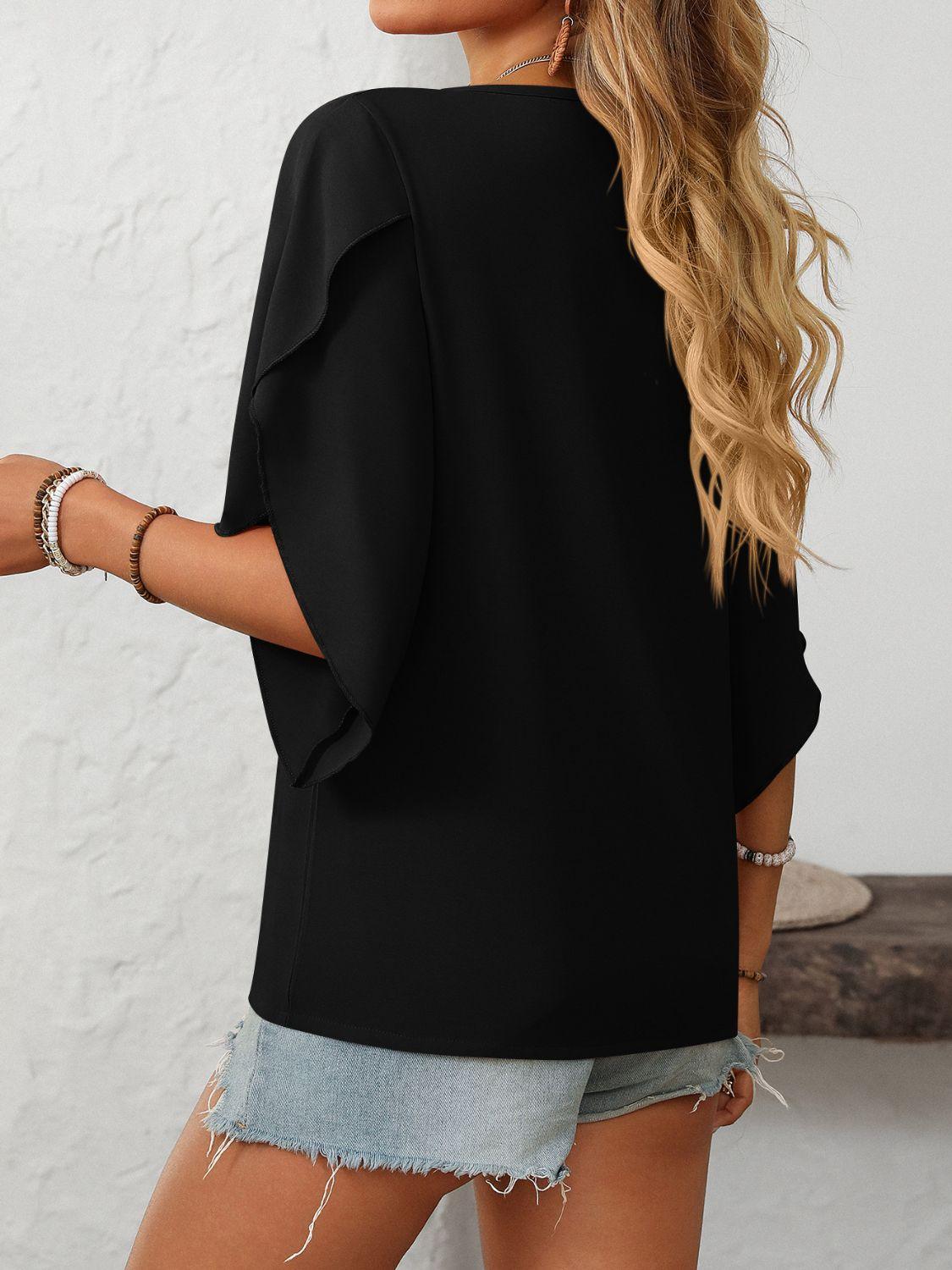 Mandy Ruffled Asymmetrical Neck Half Sleeve Blouse - Clothes For Her Online Store