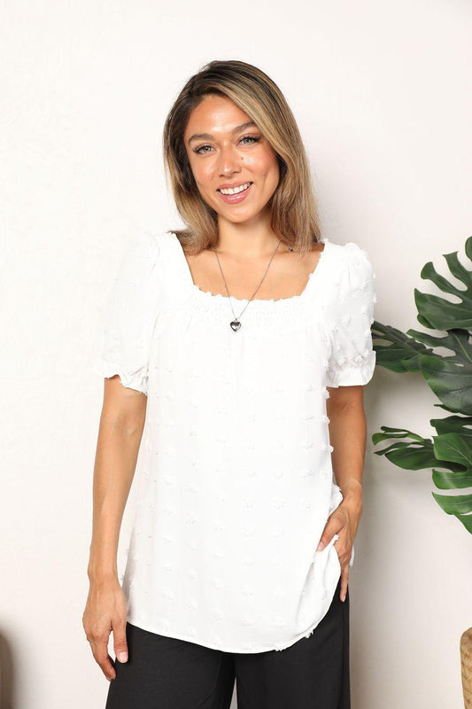 Mandy Swiss Dot Puff Sleeve Square Neck Blouse - Clothes For Her Online Store