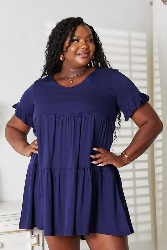 Mandy V-Neck Flounce Sleeve Tiered Dress - Clothes For Her Online Store