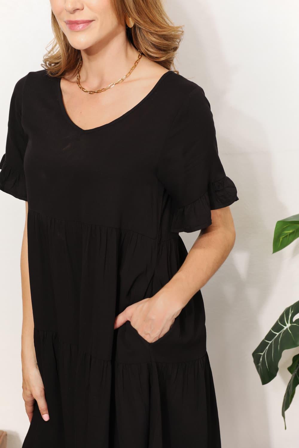 Mandy V-Neck Flounce Sleeve Tiered Dress - Clothes For Her Online Store