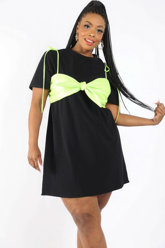 Matte Pu Bra Overlay T Shirt Dress - Clothes For Her Online Store