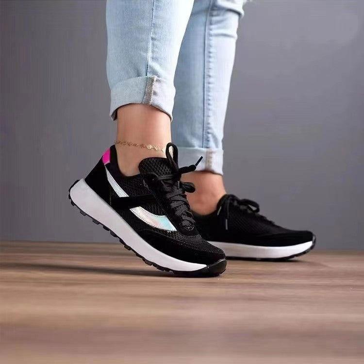 Mesh Contrast Round Toe Sneakers - Clothes For Her Online Store