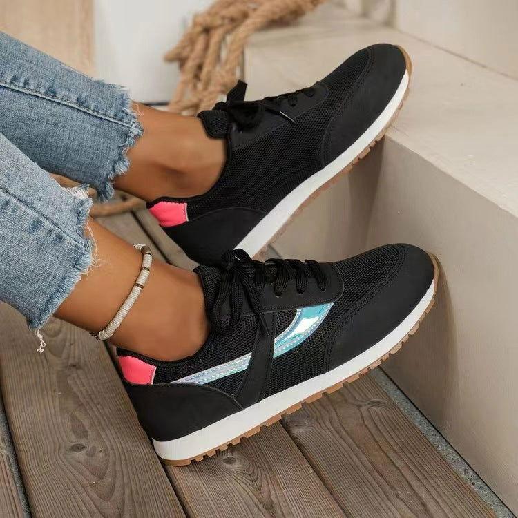 Mesh Contrast Round Toe Sneakers - Clothes For Her Online Store