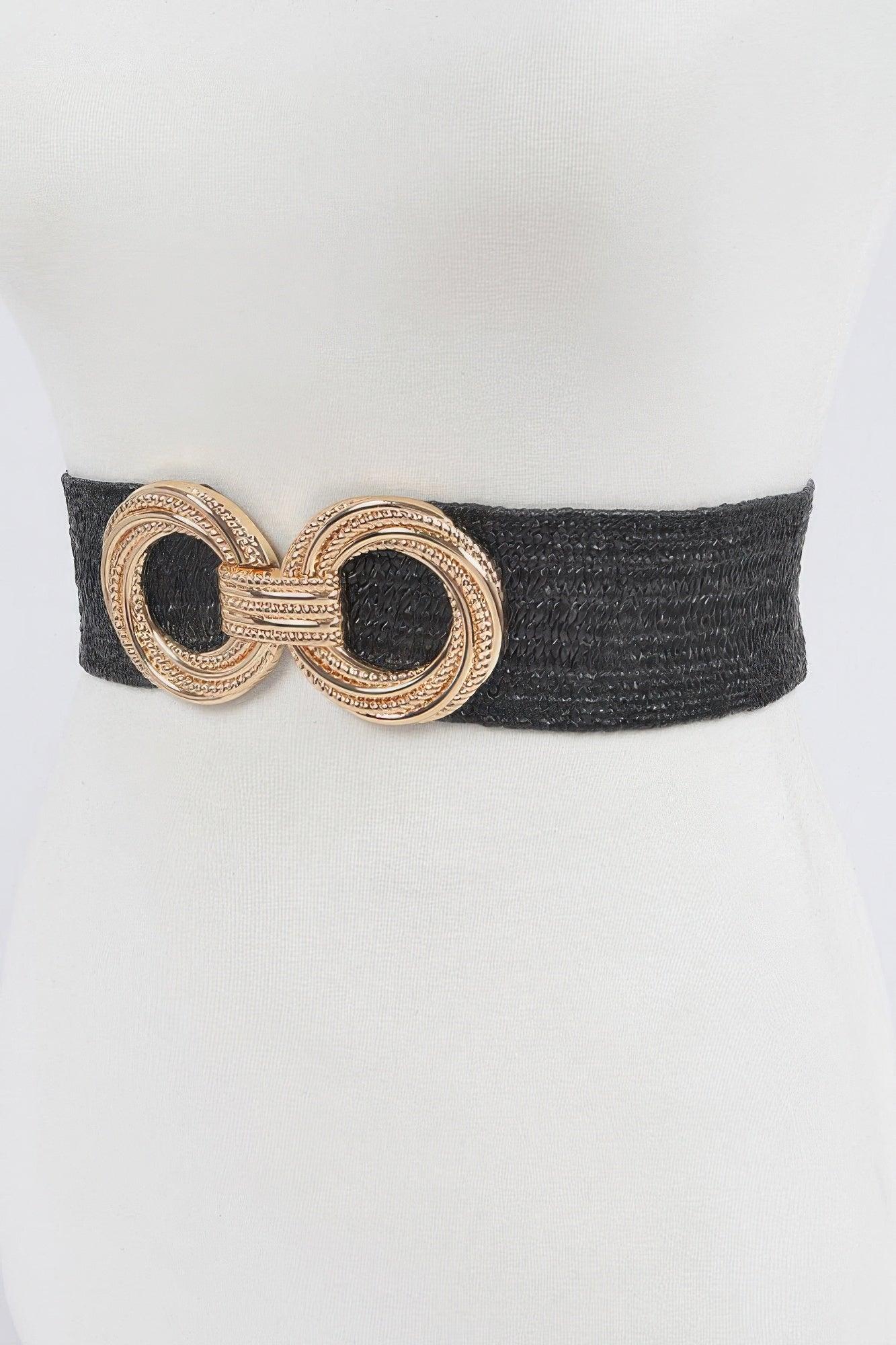 Metal Oo Buckle Plus Size Stretch Straw Belt - Clothes For Her Online Store