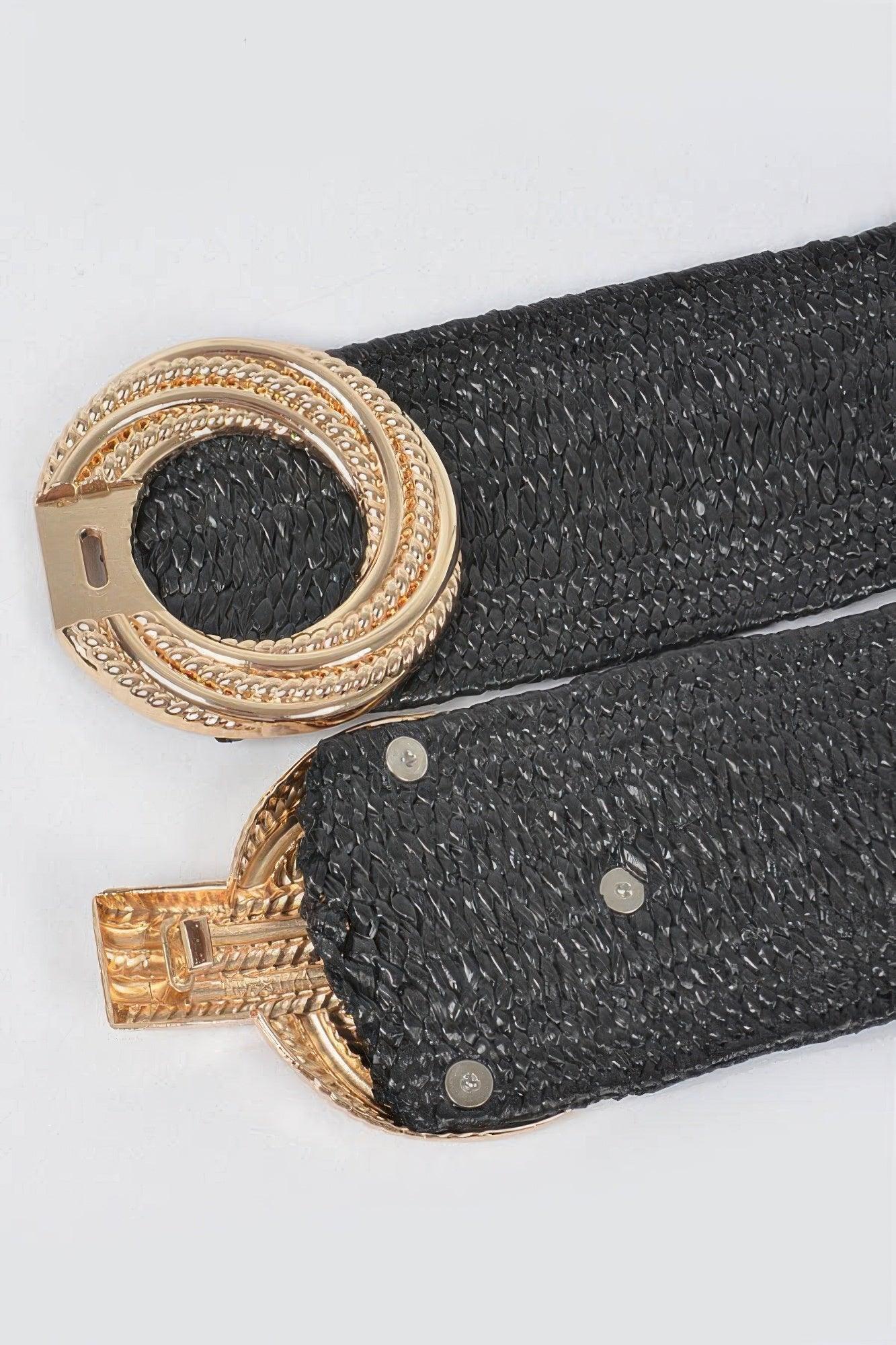 Metal Oo Buckle Plus Size Stretch Straw Belt - Clothes For Her Online Store