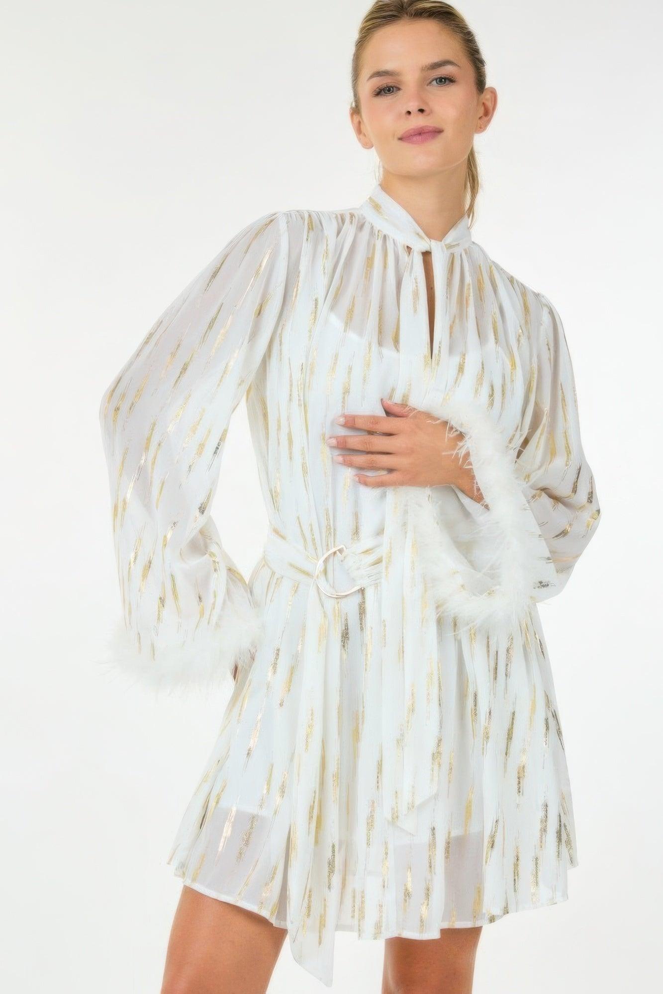Metallic Print Short Dress - Clothes For Her Online Store