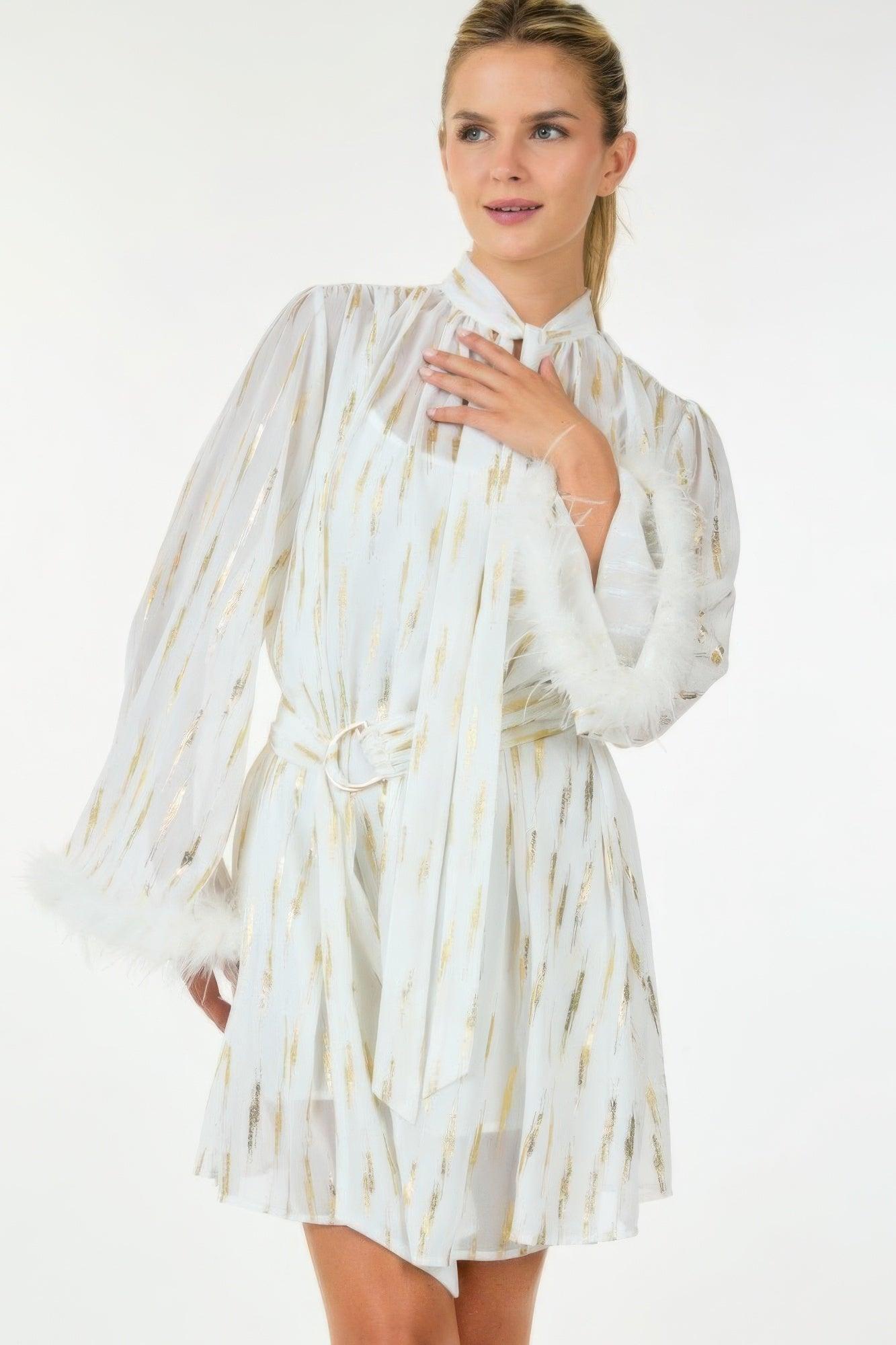 Metallic Print Short Dress - Clothes For Her Online Store