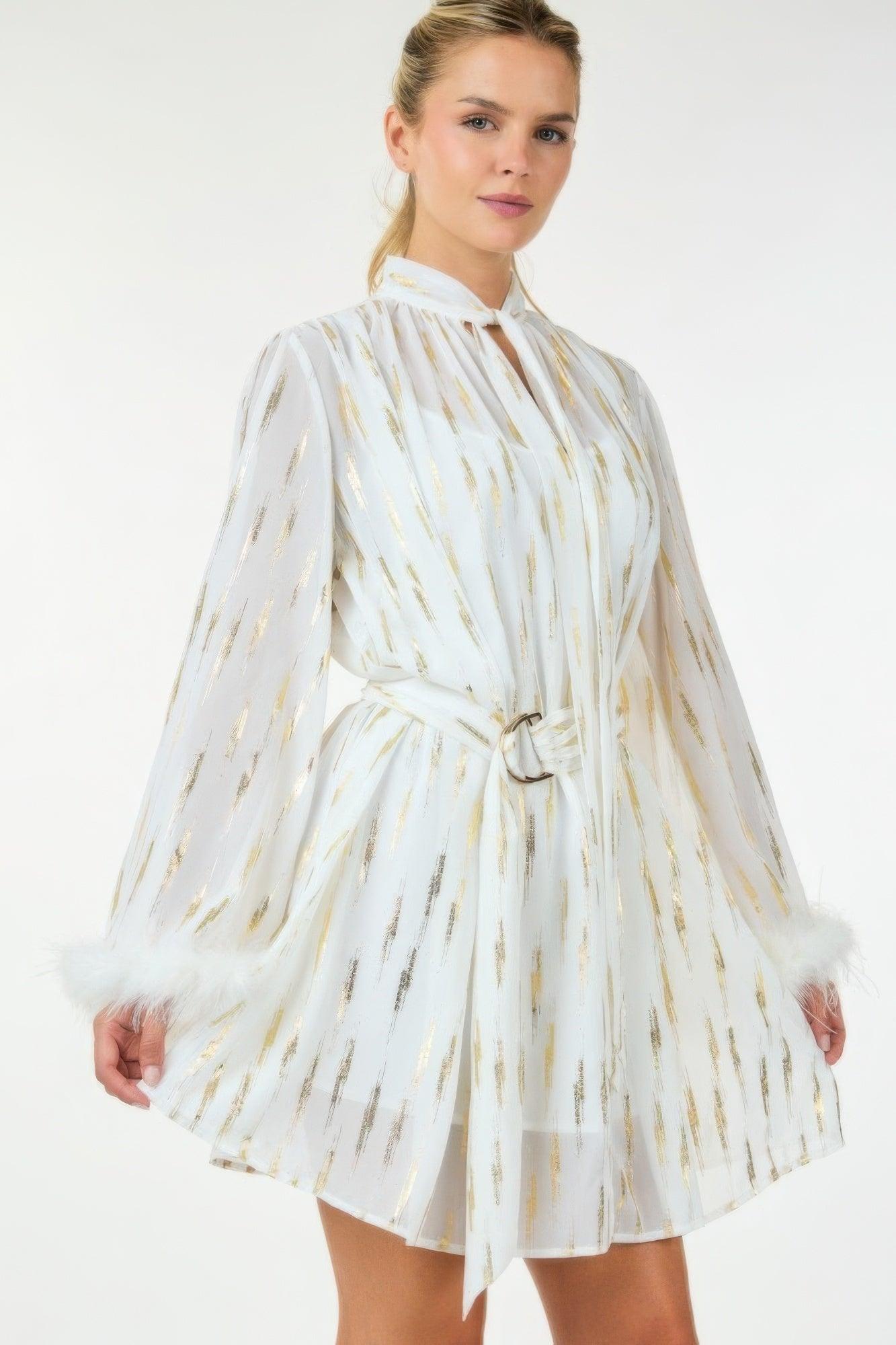 Metallic Print Short Dress - Clothes For Her Online Store
