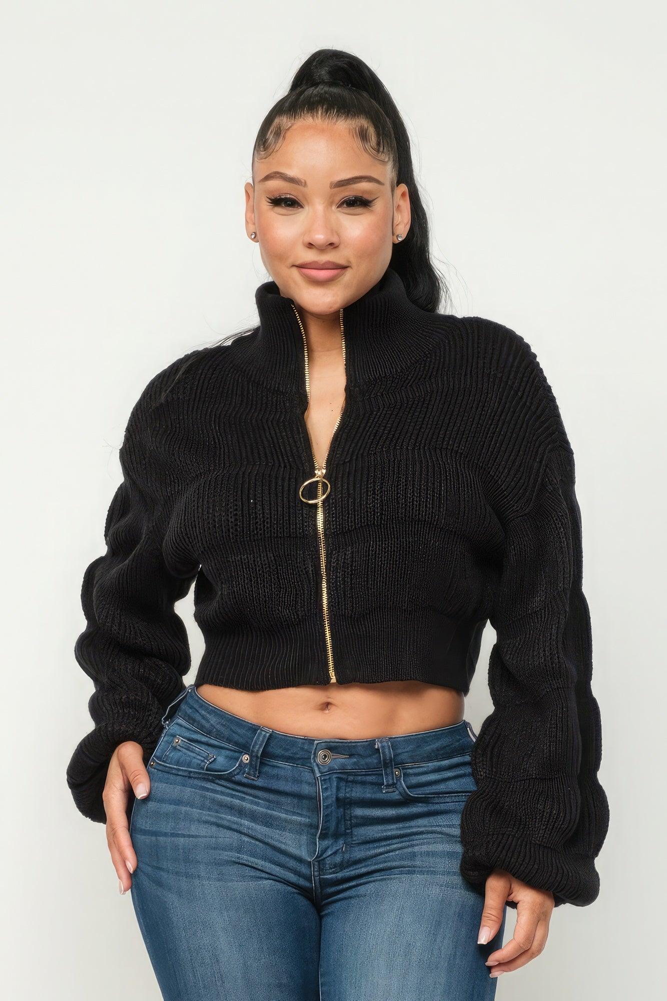 Michelin Sweater Top W/ Front Zipper - Clothes For Her Online Store