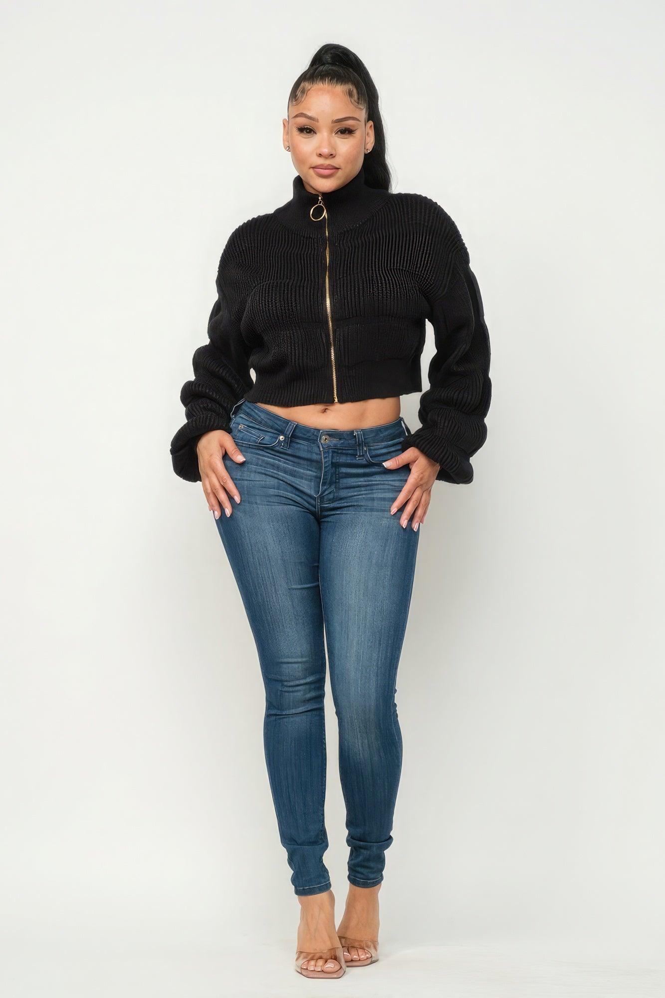 Michelin Sweater Top W/ Front Zipper - Clothes For Her Online Store