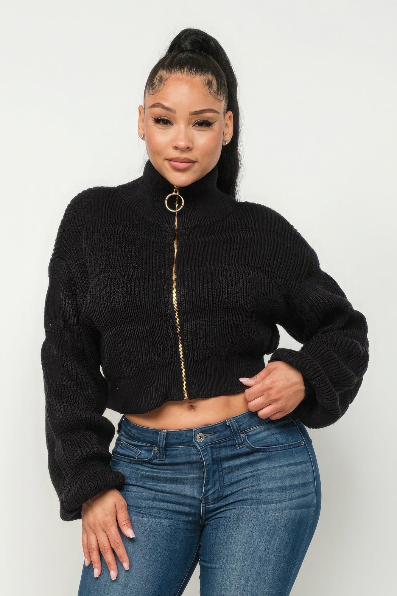 Michelin Sweater Top W/ Front Zipper - Clothes For Her Online Store