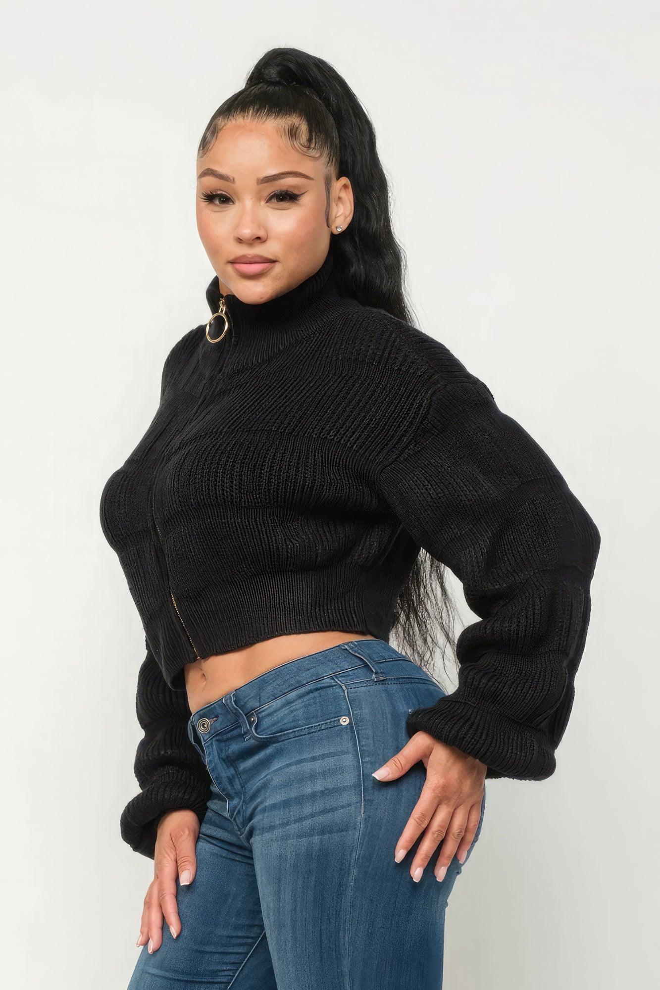 Michelin Sweater Top W/ Front Zipper - Clothes For Her Online Store