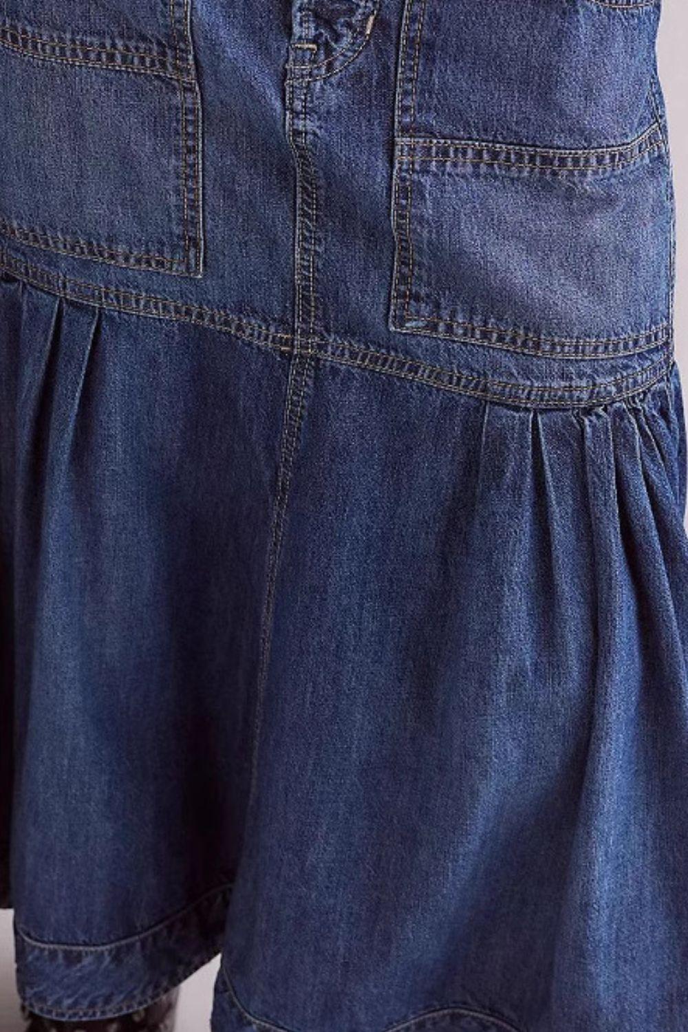 Midi Denim Skirt with Pockets - Clothes For Her Online Store