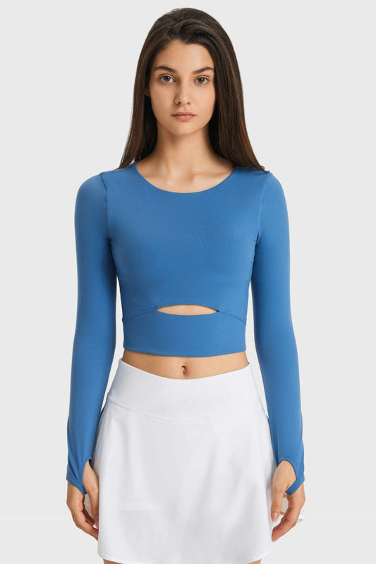 Millennia Cutout Long Sleeve Cropped Sports Top - Clothes For Her Online Store