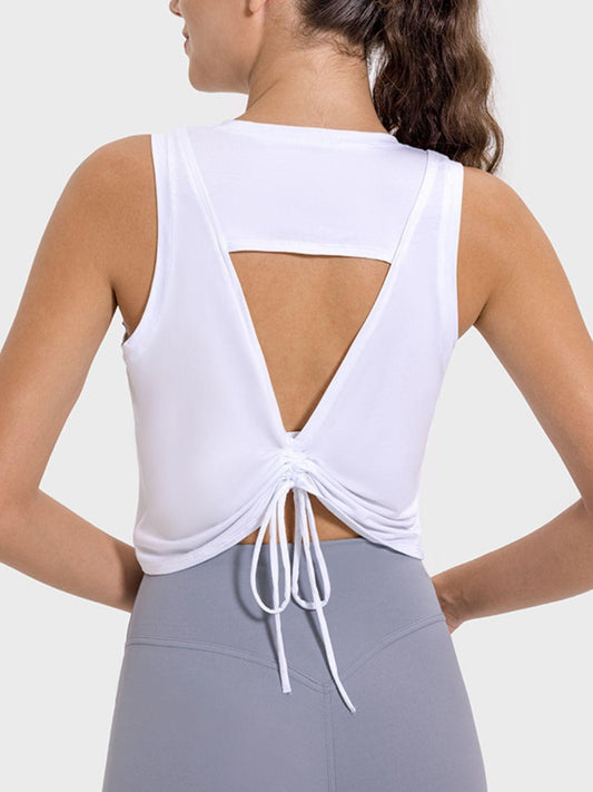 Millennia Drawstring Cutout Round Neck Active Tank - Clothes For Her Online Store