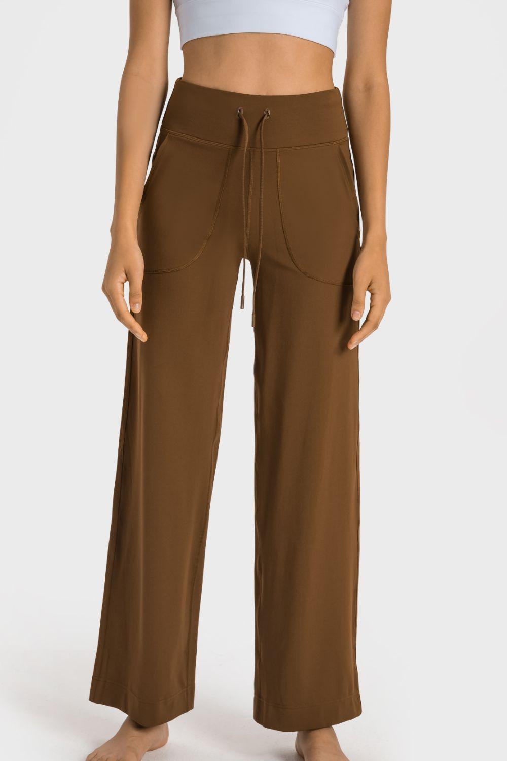 Millennia Drawstring Waist Wide Leg Sports Pants with Pockets - Clothes For Her Online Store