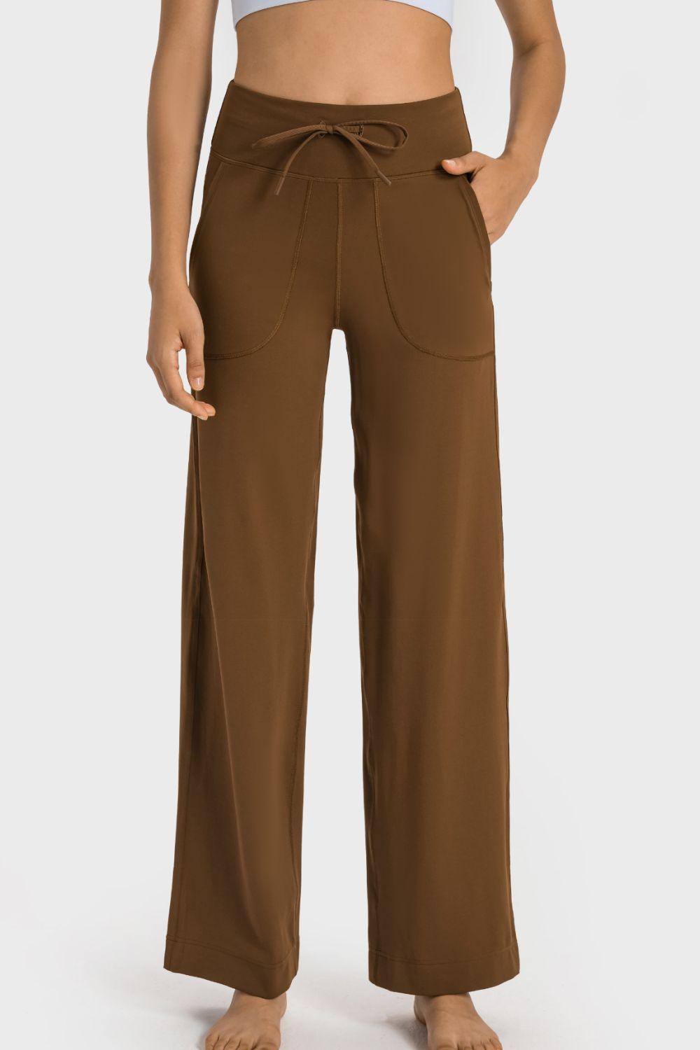Millennia Drawstring Waist Wide Leg Sports Pants with Pockets - Clothes For Her Online Store