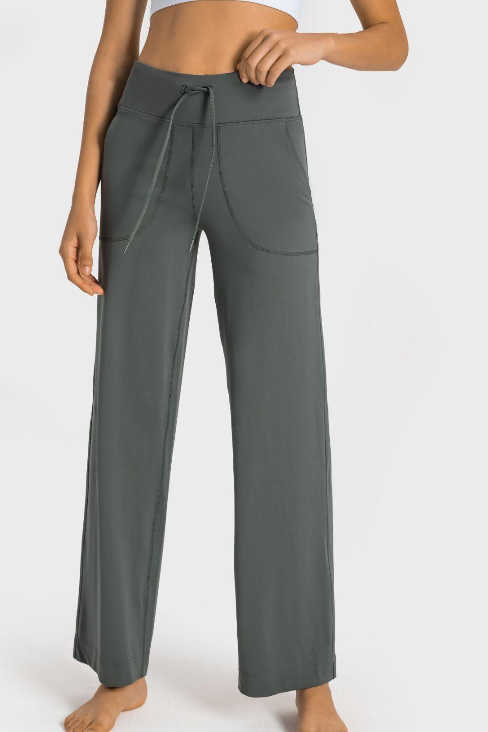 Millennia Drawstring Waist Wide Leg Sports Pants with Pockets - Clothes For Her Online Store