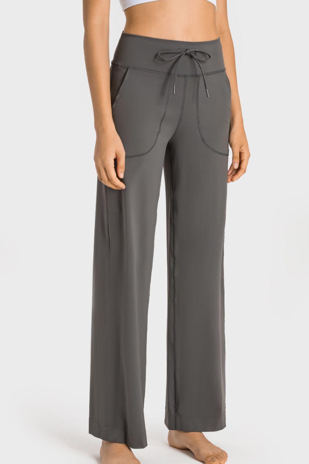 Millennia Drawstring Waist Wide Leg Sports Pants with Pockets - Clothes For Her Online Store