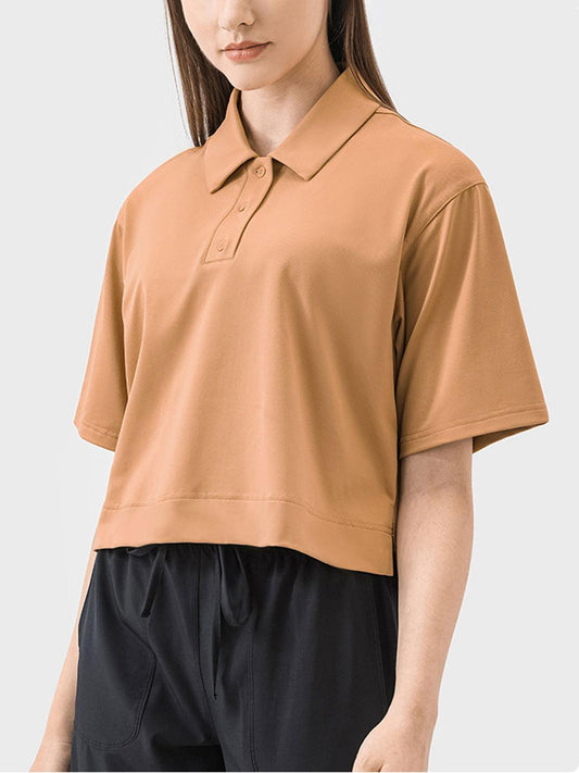 Millennia Half Button Short Sleeve Active T-Shirt - Clothes For Her Online Store