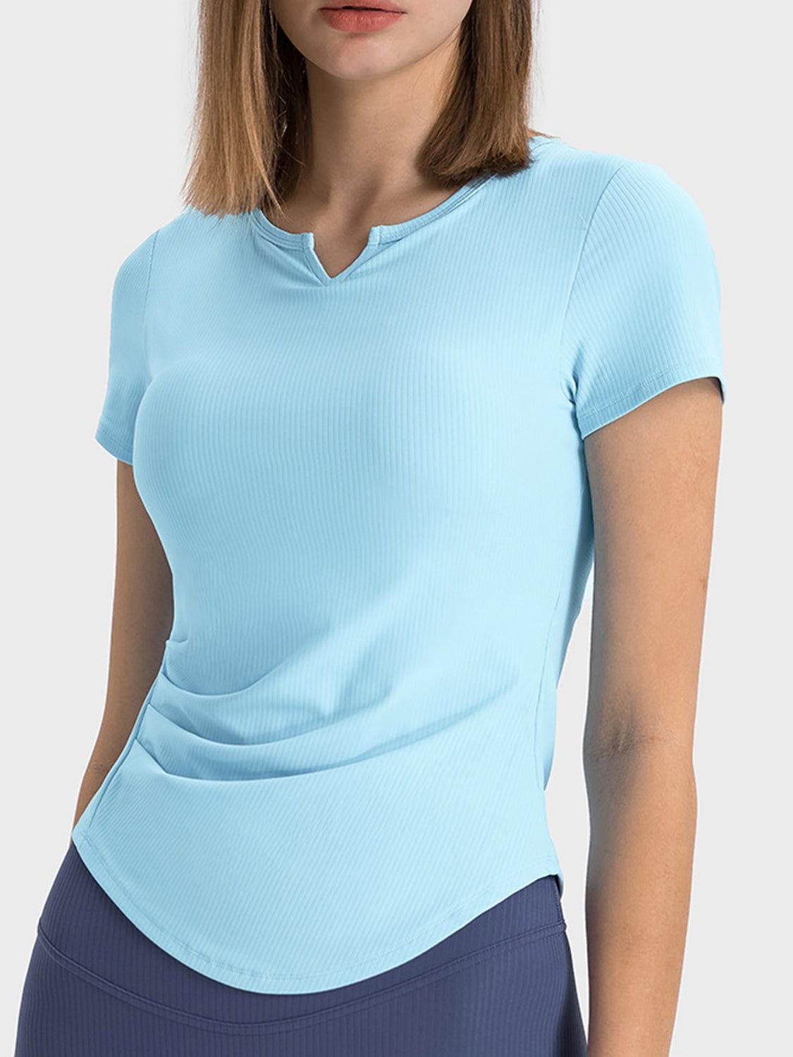 Millennia Notched Short Sleeve Active T-Shirt - Clothes For Her Online Store