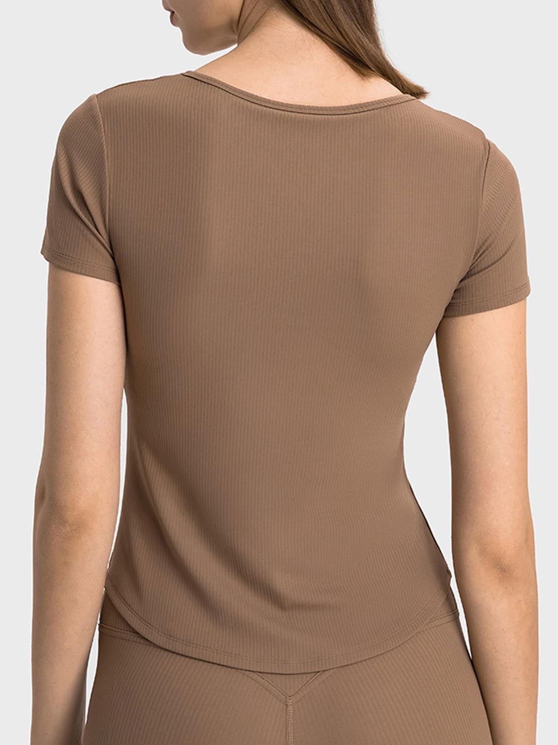 Millennia Notched Short Sleeve Active T-Shirt - Clothes For Her Online Store