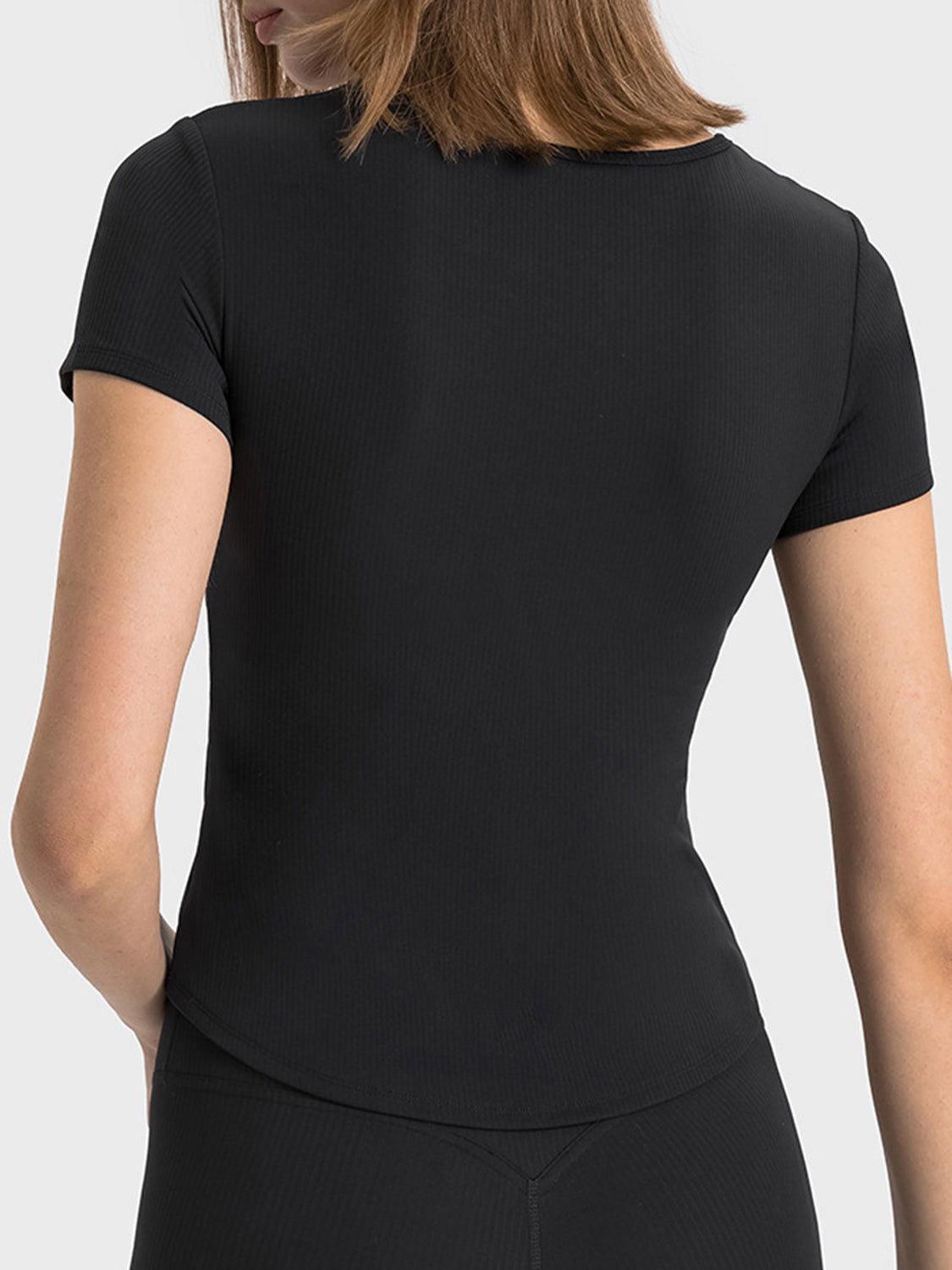 Millennia Notched Short Sleeve Active T-Shirt - Clothes For Her Online Store