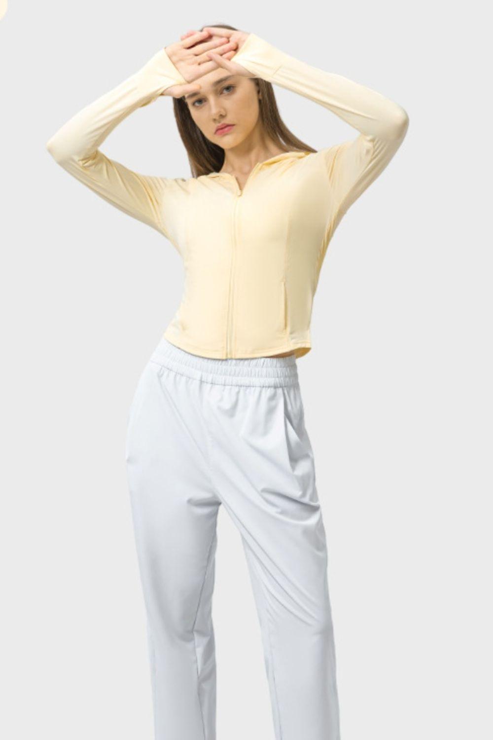 Millennia Pocketed Zip Up Hooded Long Sleeve Active Outerwear - Clothes For Her Online Store