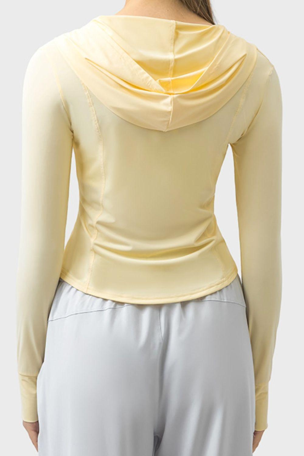 Millennia Pocketed Zip Up Hooded Long Sleeve Active Outerwear - Clothes For Her Online Store