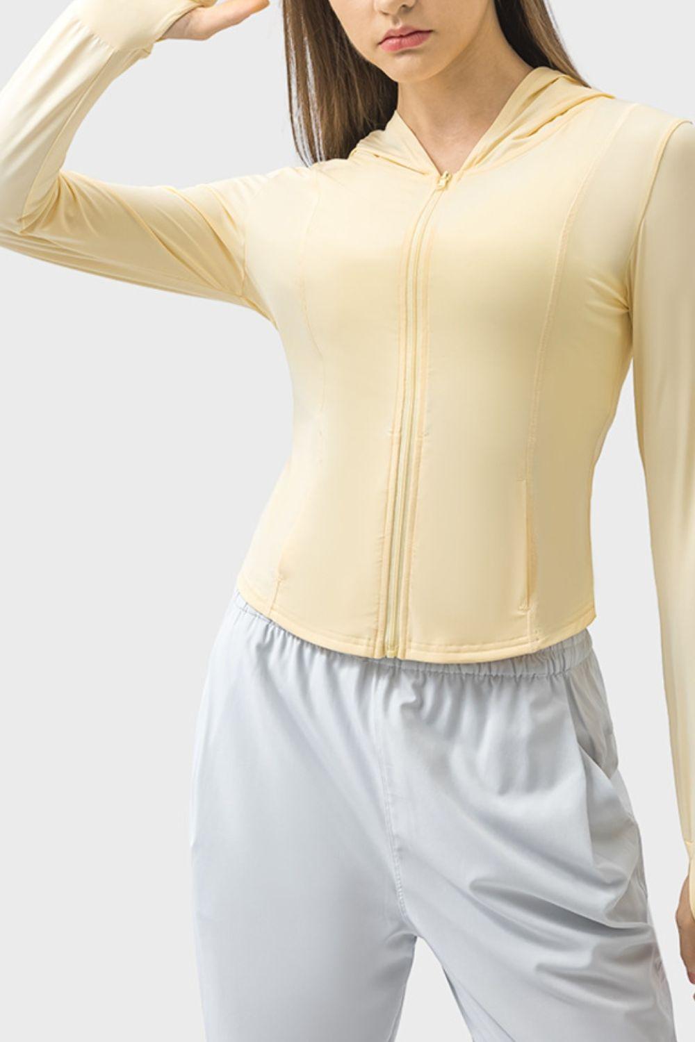 Millennia Pocketed Zip Up Hooded Long Sleeve Active Outerwear - Clothes For Her Online Store