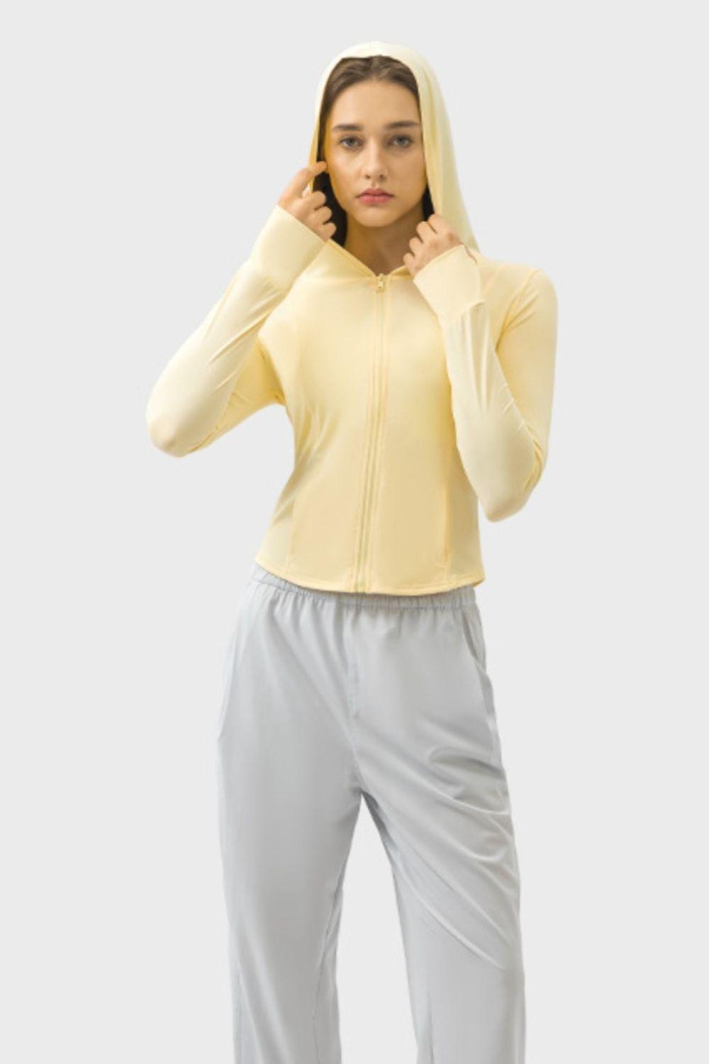 Millennia Pocketed Zip Up Hooded Long Sleeve Active Outerwear - Clothes For Her Online Store