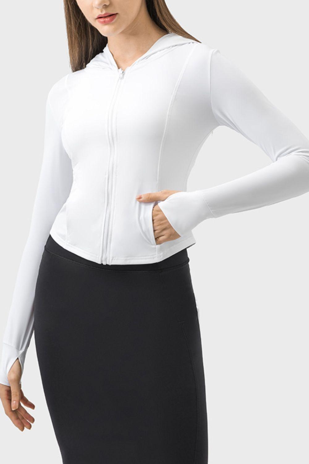 Millennia Pocketed Zip Up Hooded Long Sleeve Active Outerwear - Clothes For Her Online Store