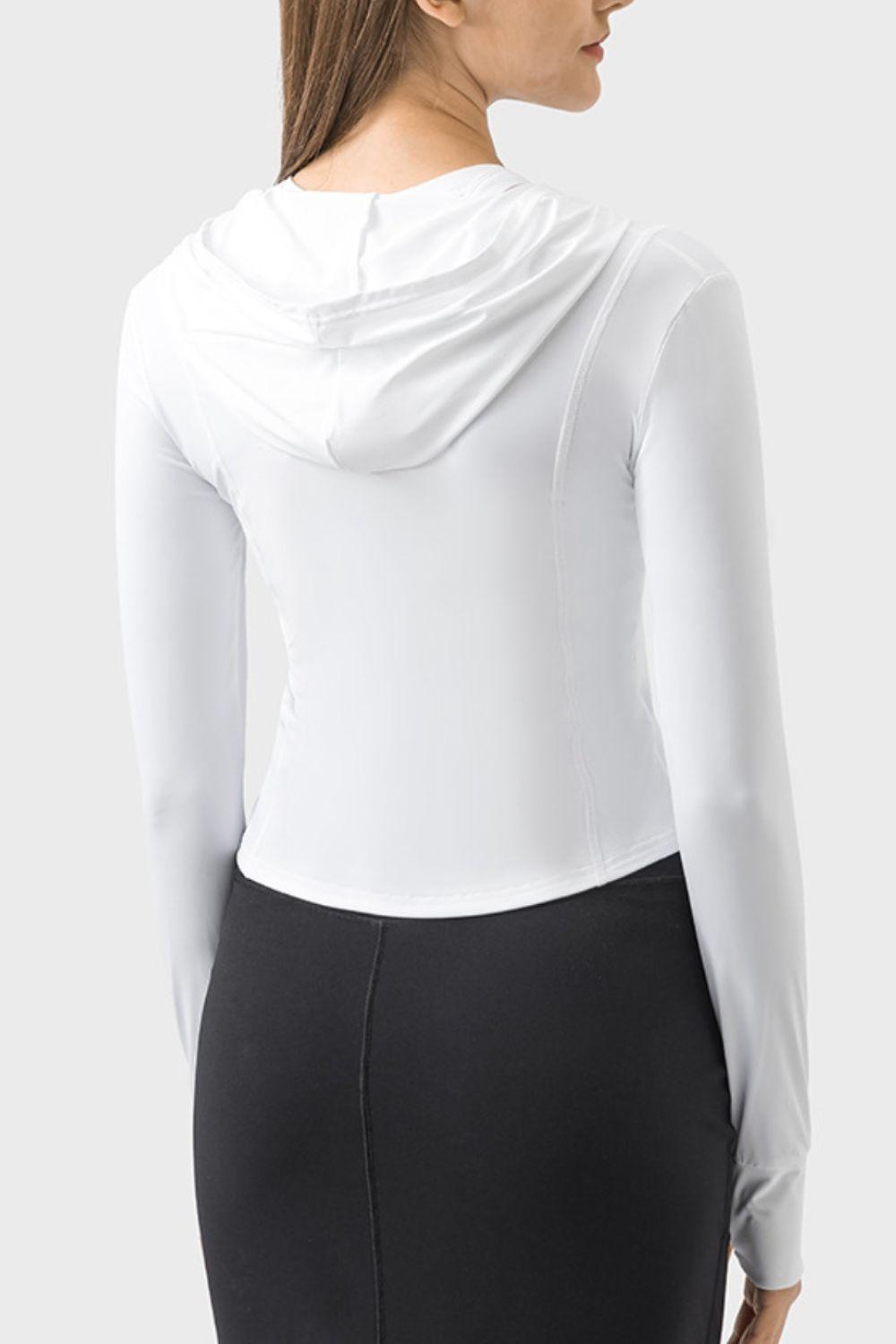 Millennia Pocketed Zip Up Hooded Long Sleeve Active Outerwear - Clothes For Her Online Store