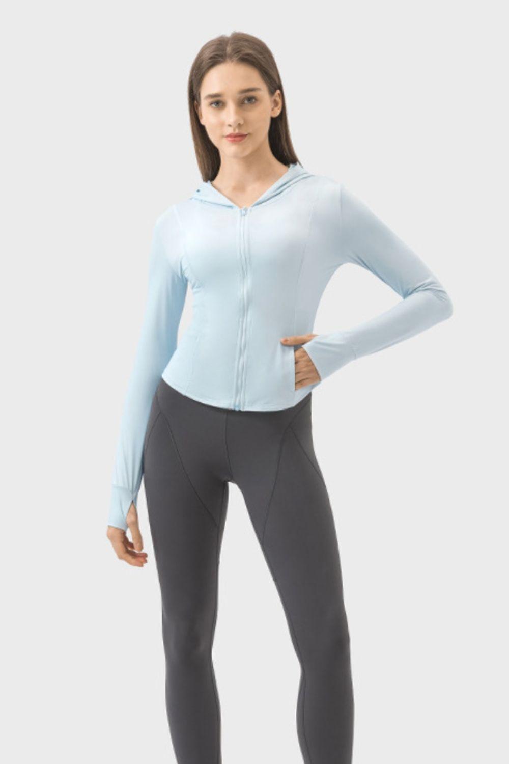 Millennia Pocketed Zip Up Hooded Long Sleeve Active Outerwear - Clothes For Her Online Store