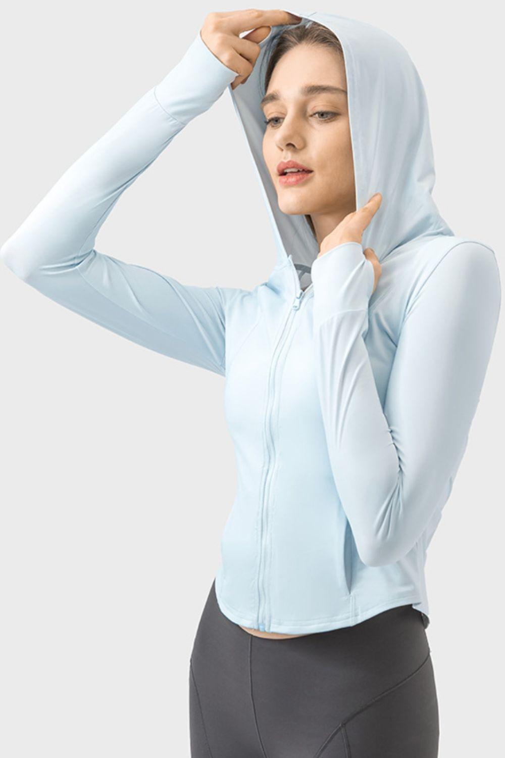 Millennia Pocketed Zip Up Hooded Long Sleeve Active Outerwear - Clothes For Her Online Store