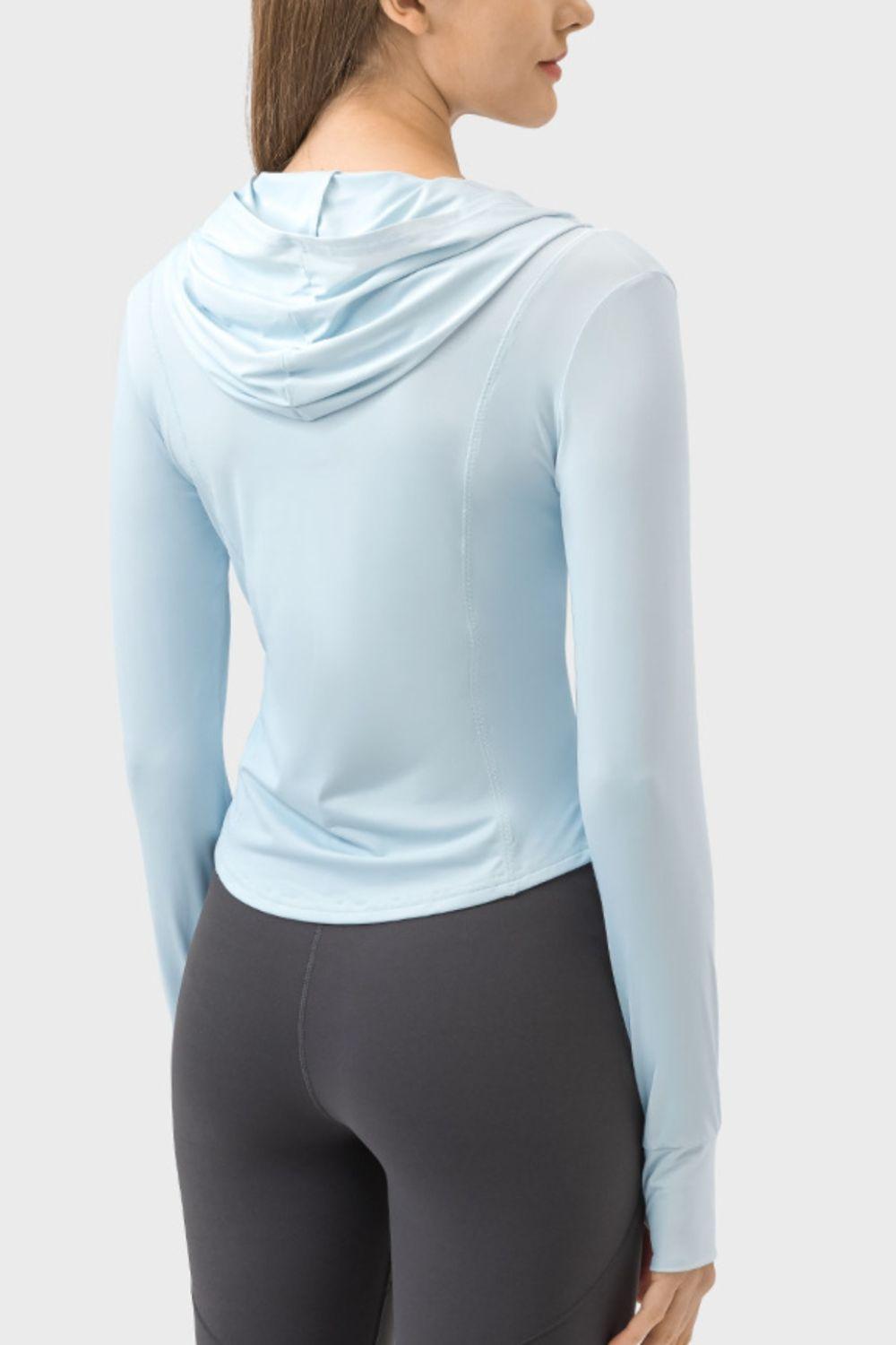Millennia Pocketed Zip Up Hooded Long Sleeve Active Outerwear - Clothes For Her Online Store