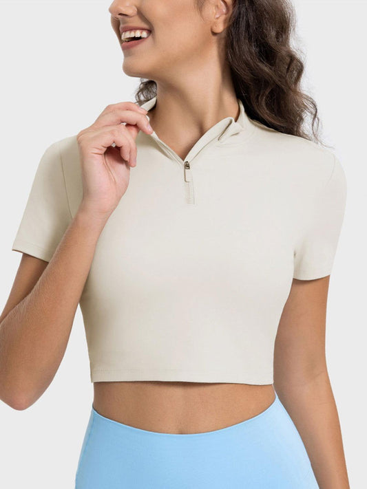 Millennia Quarter Zip Short Sleeve Active T-Shirt - Clothes For Her Online Store
