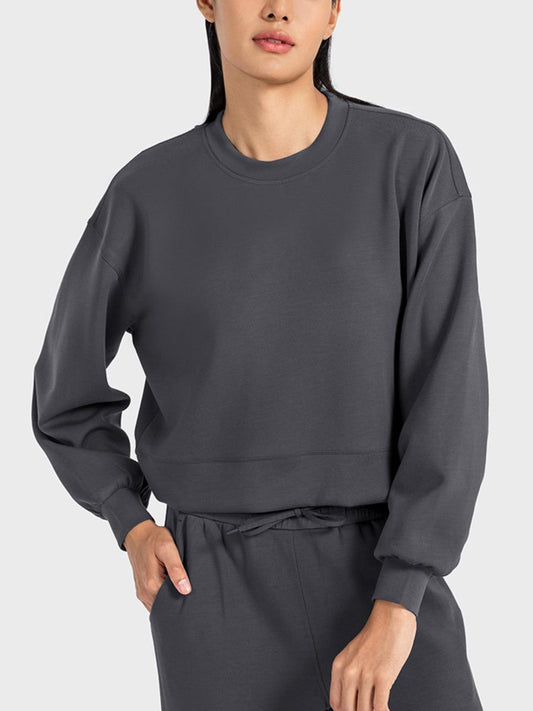 Millennia Round Neck Drop Shoulder Sports Top - Clothes For Her Online Store