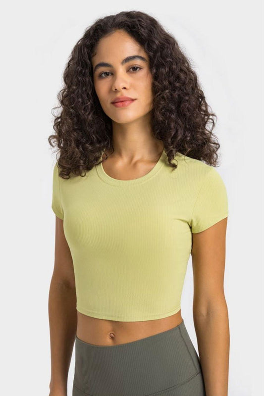 Millennia Round Neck Short Sleeve Cropped Sports T-Shirt - Clothes For Her Online Store