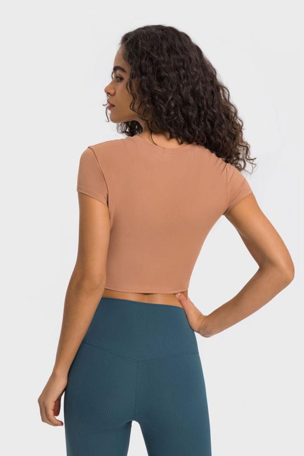 Millennia Round Neck Short Sleeve Cropped Sports T-Shirt - Clothes For Her Online Store