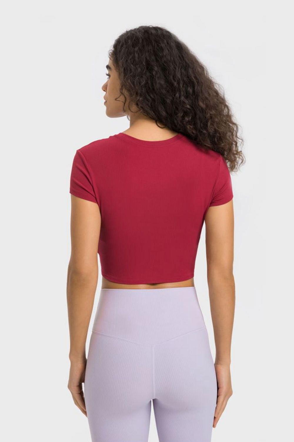 Millennia Round Neck Short Sleeve Cropped Sports T-Shirt - Clothes For Her Online Store