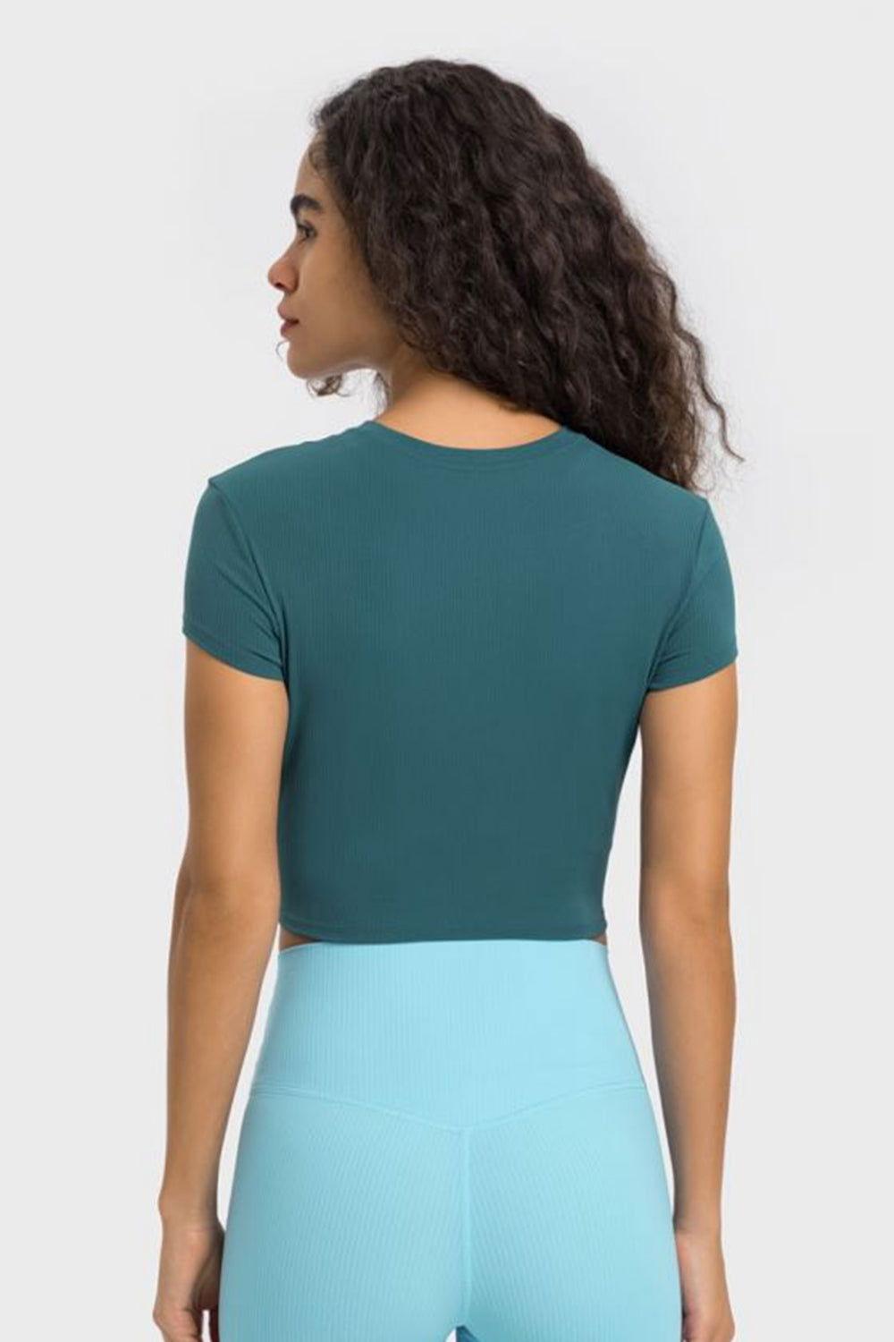 Millennia Round Neck Short Sleeve Cropped Sports T-Shirt - Clothes For Her Online Store