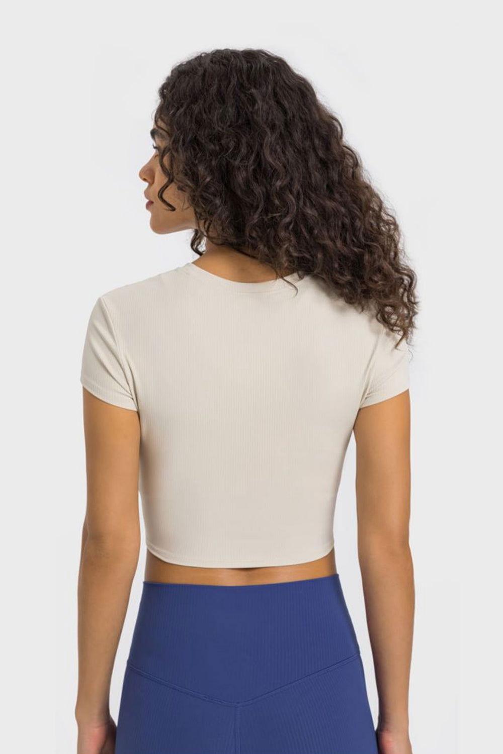 Millennia Round Neck Short Sleeve Cropped Sports T-Shirt - Clothes For Her Online Store