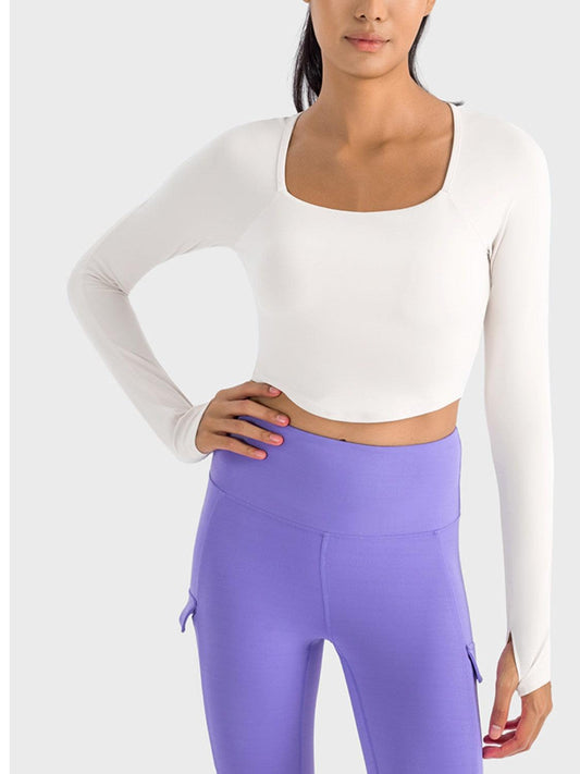 Millennia Square Neck Long Sleeve Cropped Sports Top - Clothes For Her Online Store