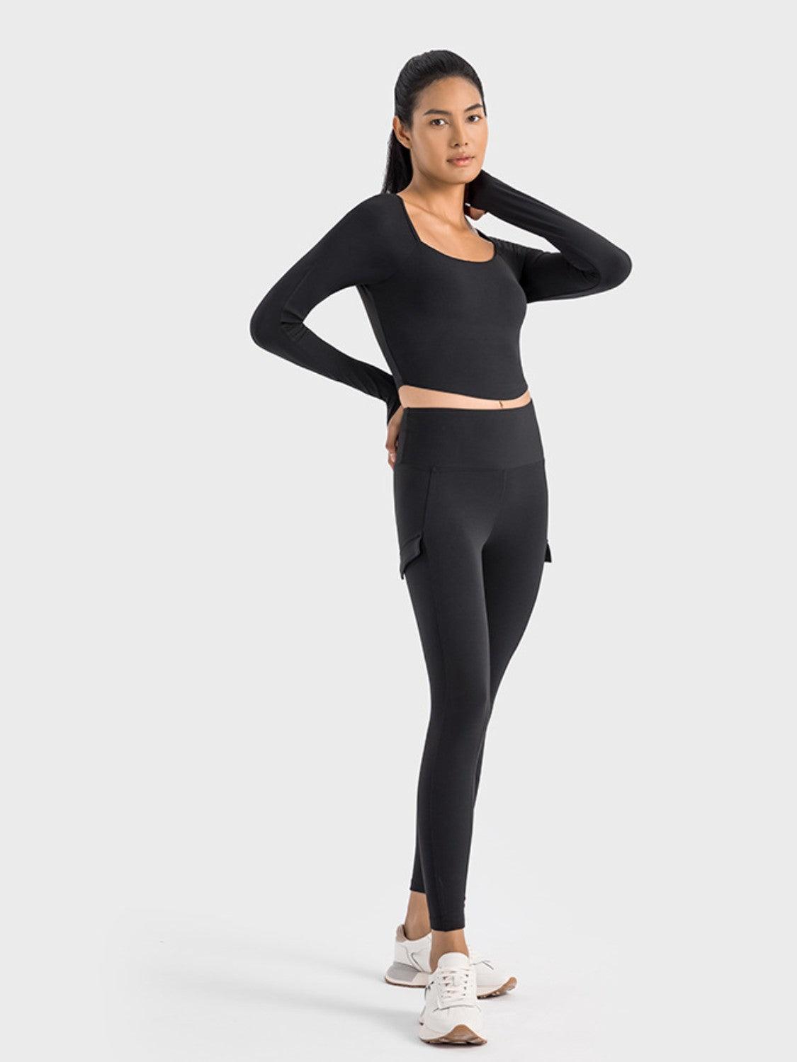 Millennia Square Neck Long Sleeve Cropped Sports Top - Clothes For Her Online Store