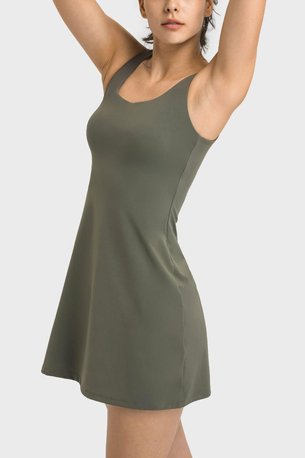 Millennia Square Neck Sports Tank Dress with Full Coverage Bottoms - Clothes For Her Online Store