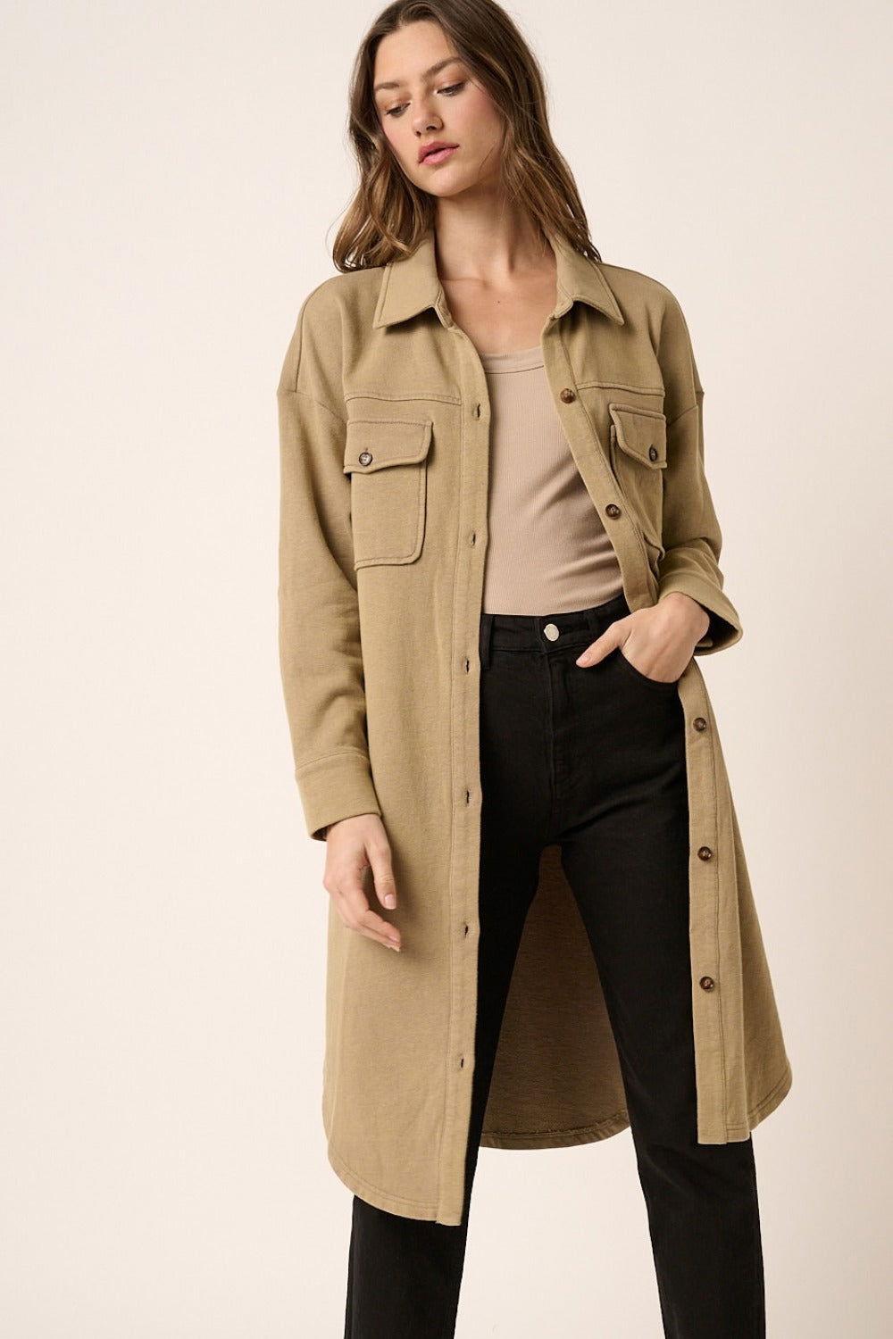 Mittoshop Acid Wash French Terry Longline Shacket - Clothes For Her Online Store