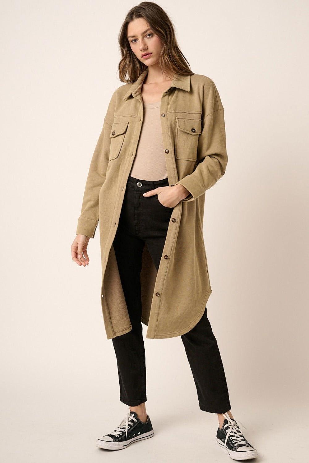 Mittoshop Acid Wash French Terry Longline Shacket - Clothes For Her Online Store