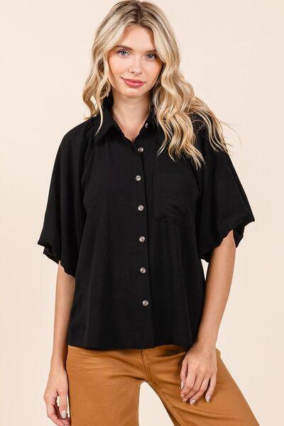 Mittoshop Airflow Short Bubble Sleeve Button Down Shirt - Clothes For Her Online Store